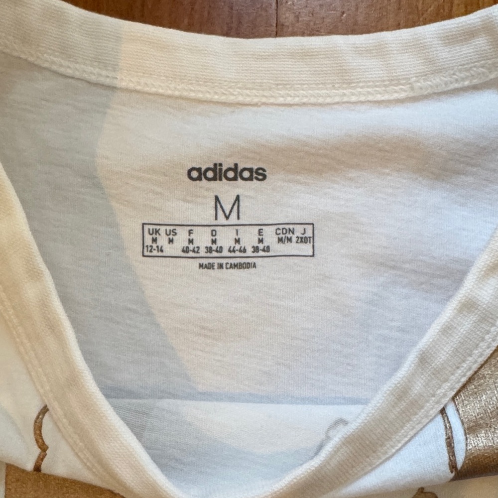 Adidas | White and Metallic Gold Graphic Tee | Size Medium - Picture 4 of 5